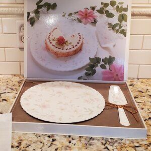 Vintage Mikasa Bone China Pastel Garden Cake Stand w/ server Japan Narumi B2055